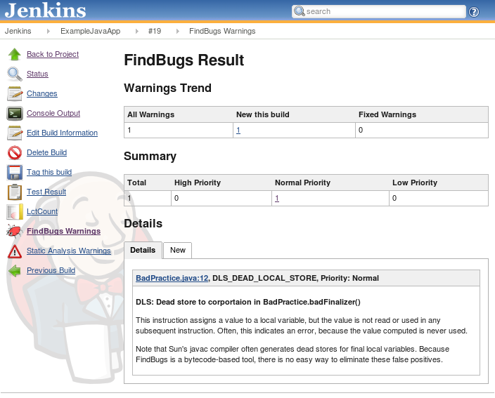 Jenkins FindBugs results