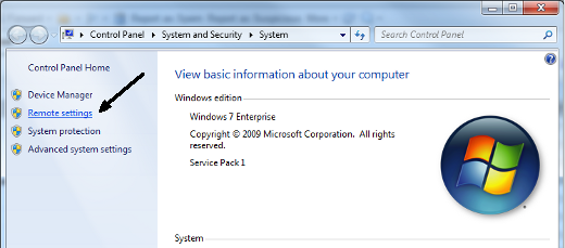 Microsoft Windows 7 computer properties GUI