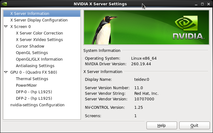NVidia GUI screen for /usr/bin/nvidia-settings