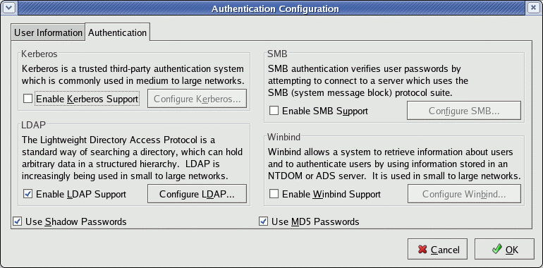 Red Hat authconfig GUI 1